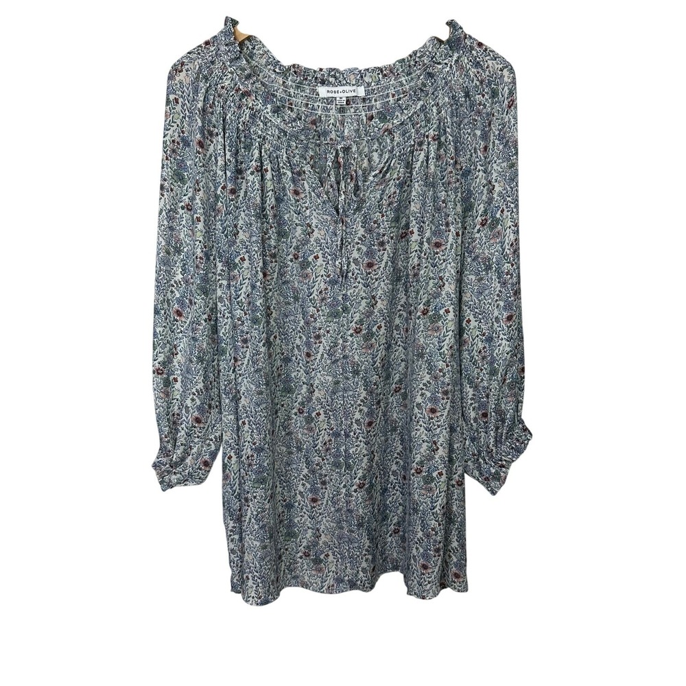 Rose & Olive Floral Top Womens 3X Pintuck Peasant Cottage Flowy 3/4 Sleeve